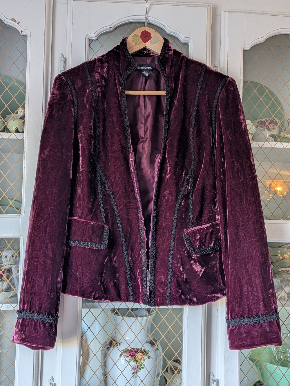 VTG LeChateau S 1990s Whimsigoth Victorian Women Crushed Velvet Jacket Burgund